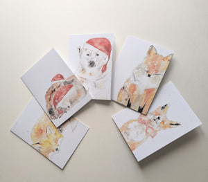 winter set of 5 greeting cards